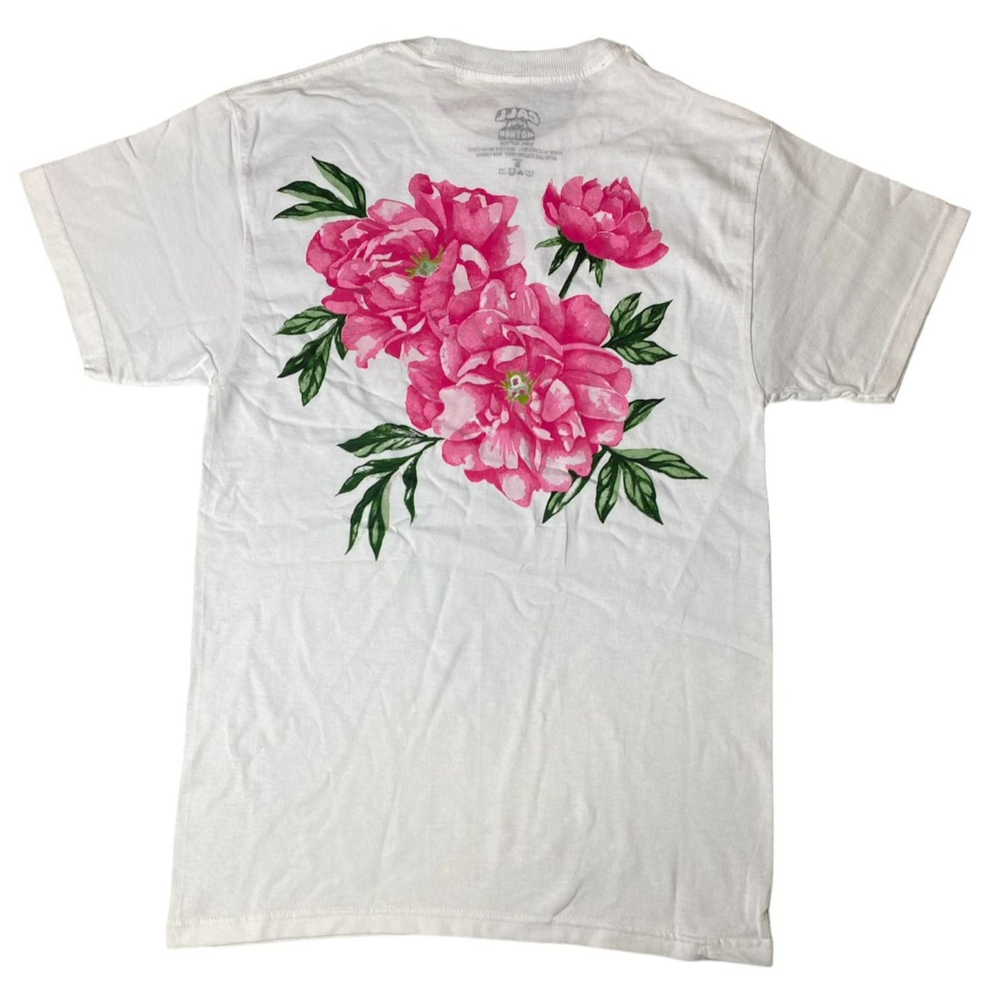 Unisex White Pink Flower T-Shirt L