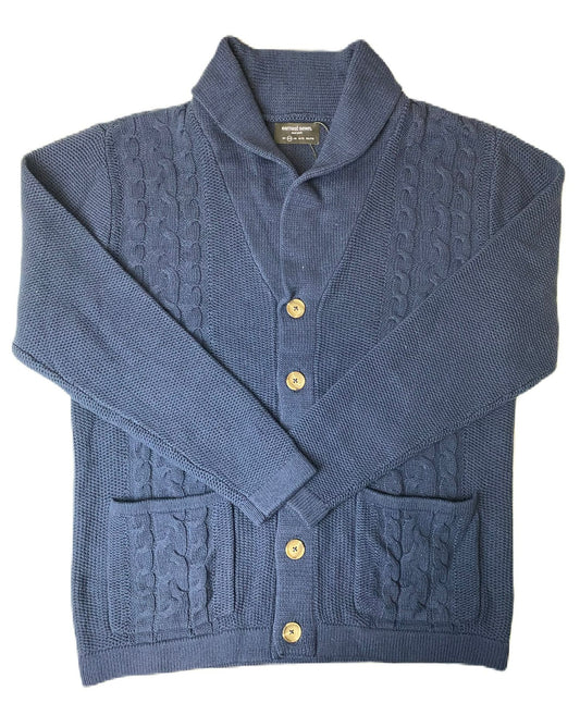 Men's Dark Blue Knit Button Up Sweater - M