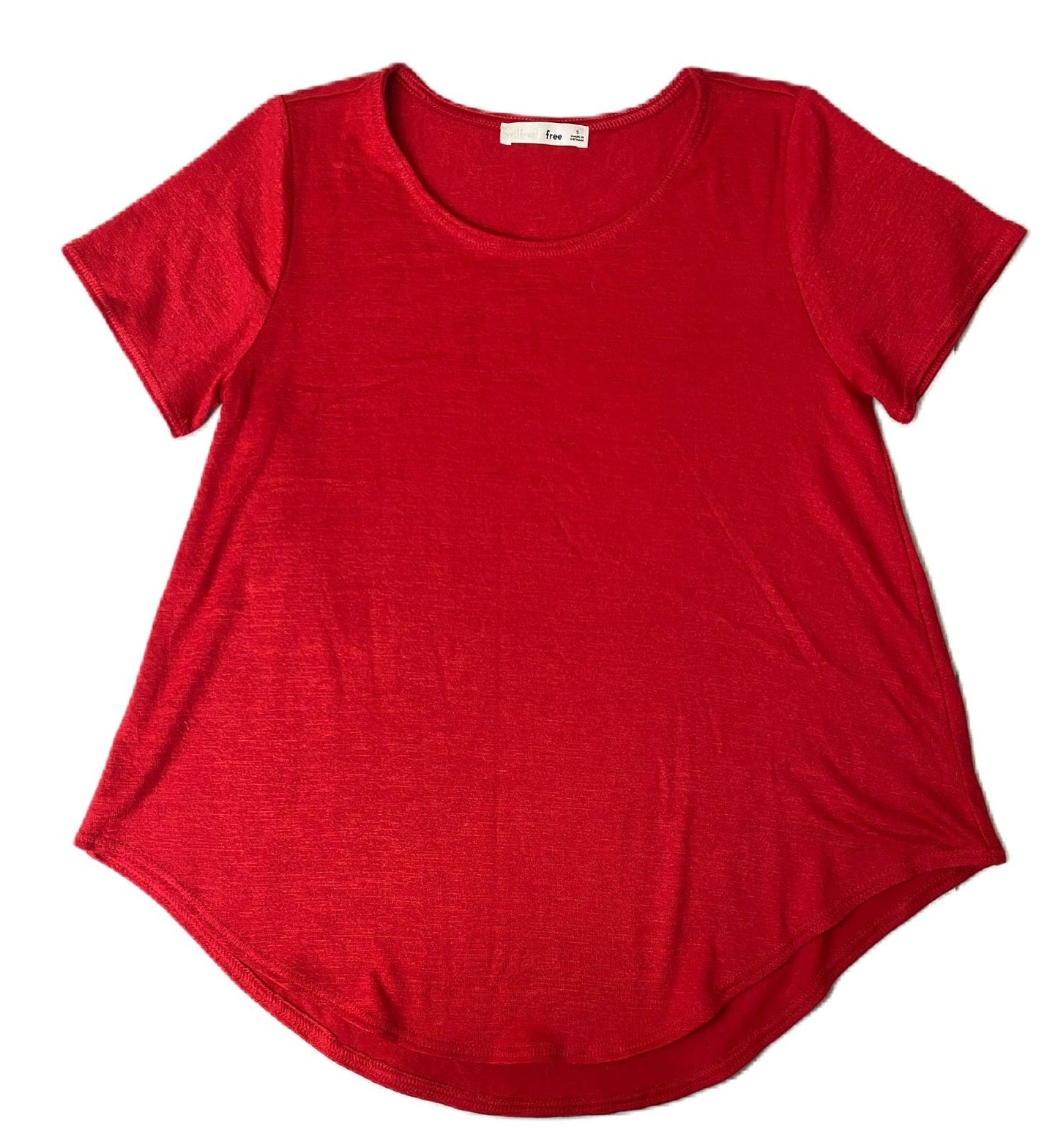 Women’s Red Short Sleeve Curved Hem Tee - Size S | Soft Stretch Everyday Fit