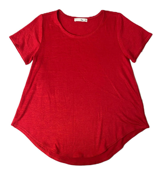 Women’s Red Short Sleeve Curved Hem Tee - Size S | Soft Stretch Everyday Fit