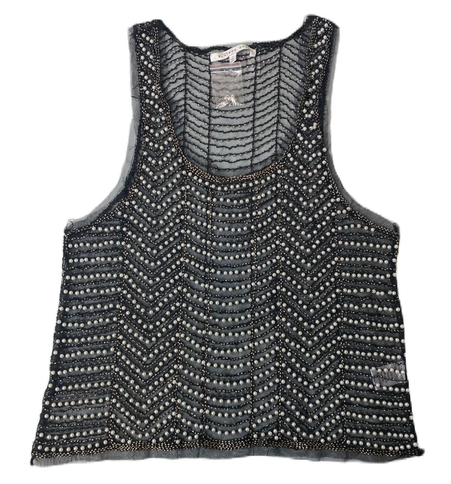 Women's Black Mesh Sequin Top – Size Medium, Sheer Party Blouse