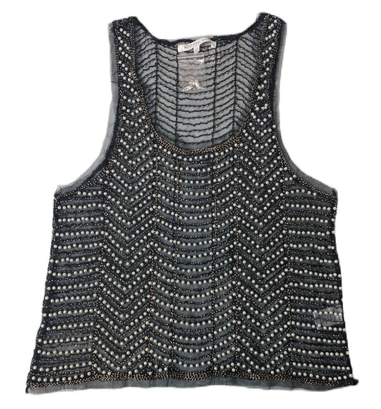Women's Black Mesh Sequin Top – Size Medium, Sheer Party Blouse