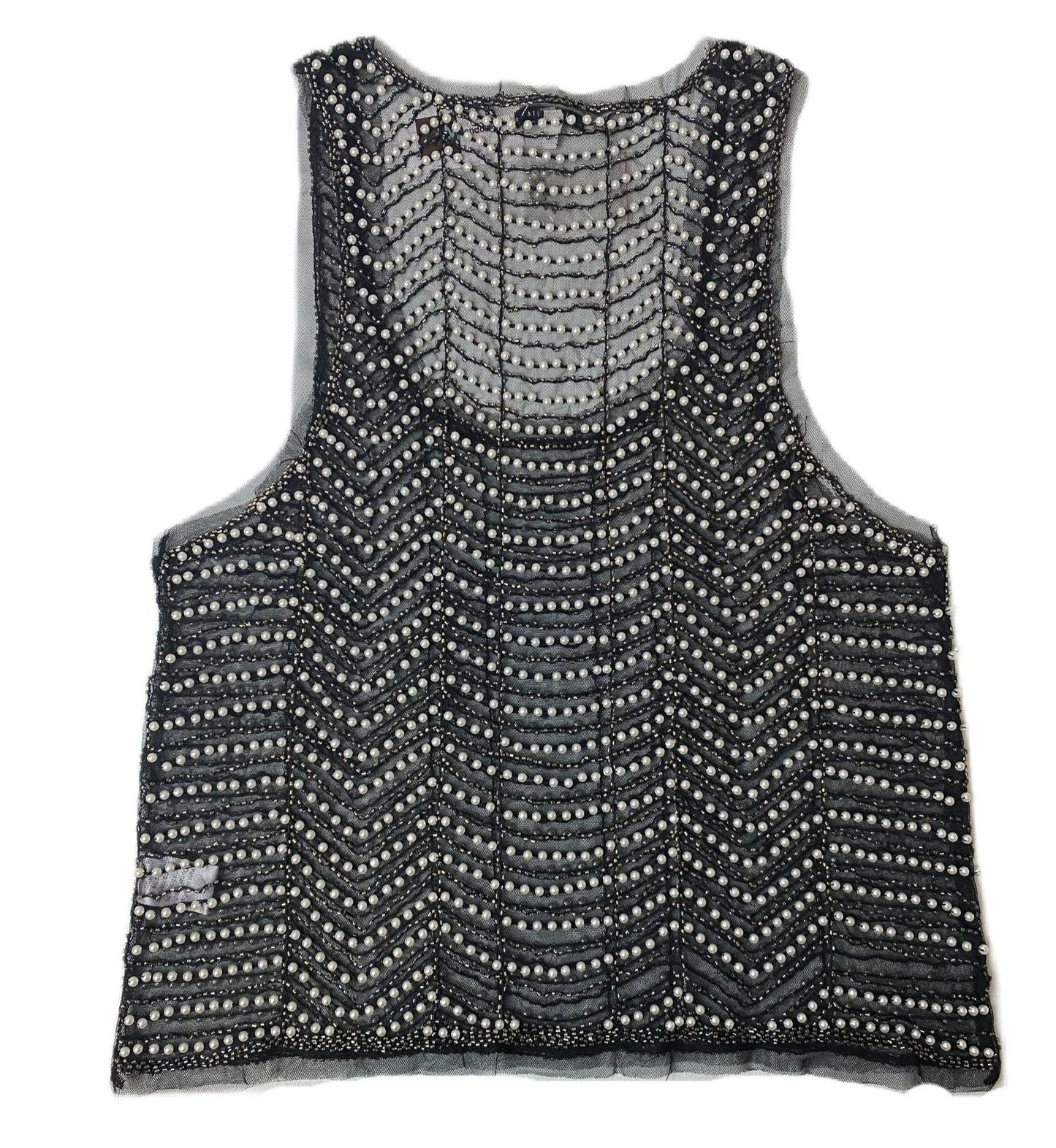 Women's Black Mesh Sequin Top – Size Medium, Sheer Party Blouse