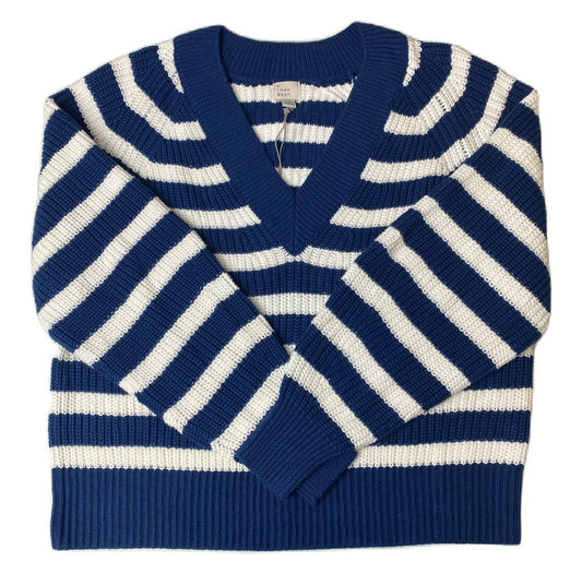 Women's Blue and White Knit Long Sleeve Sweater - M