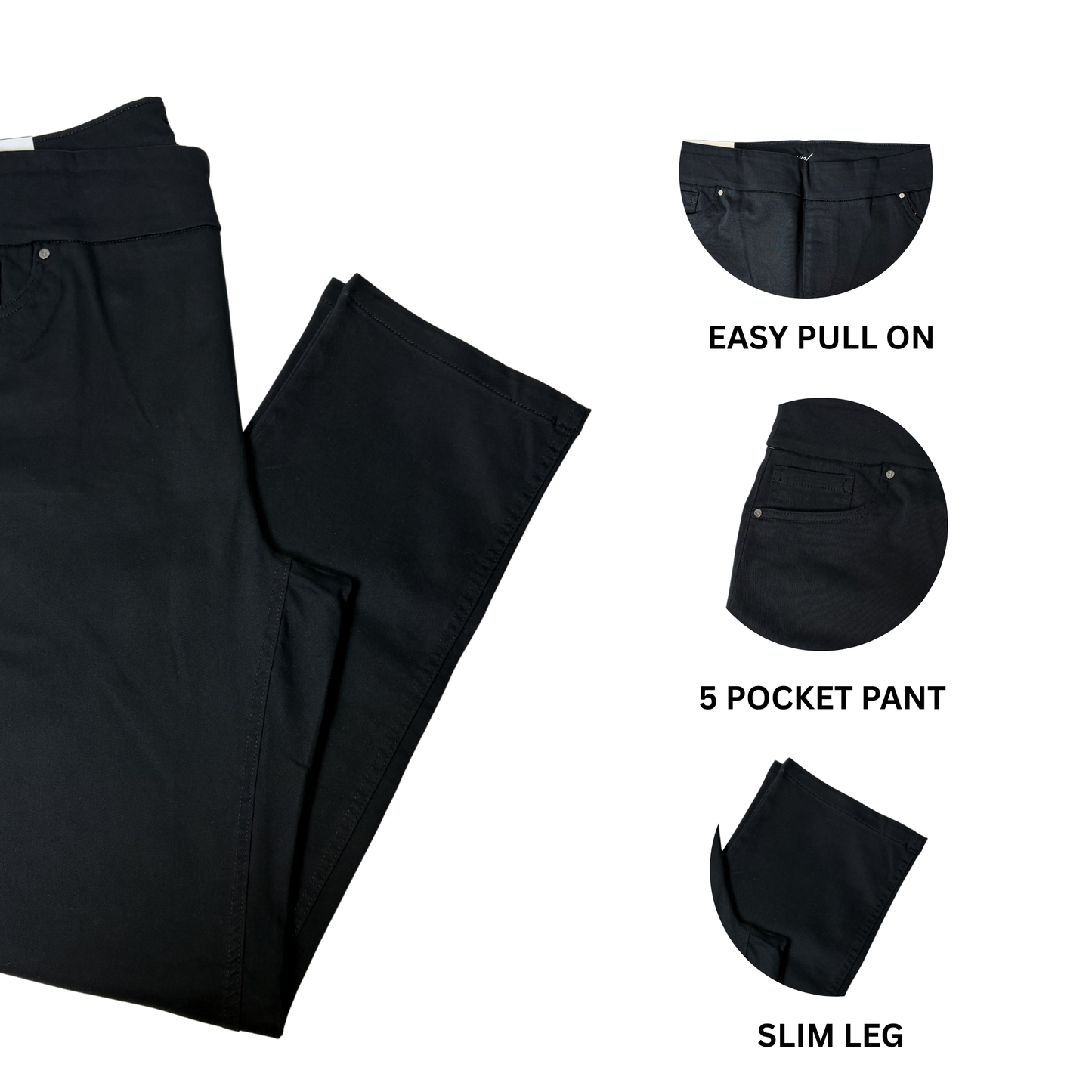 Women's Black Pull-on 5-Pocket Pants - 12