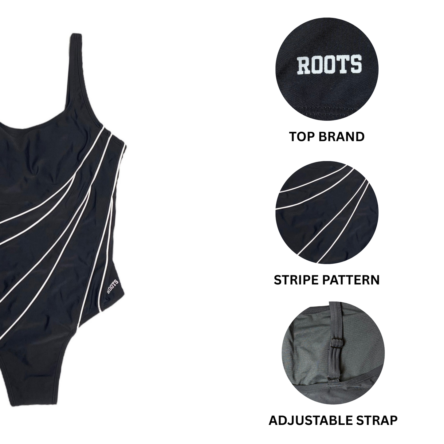 Women's Black and White Striped Swimsuit - Size 14