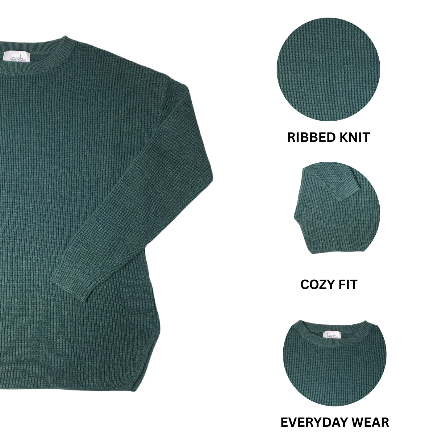 Women's Dark Green Ribbed Knit Sweater - S