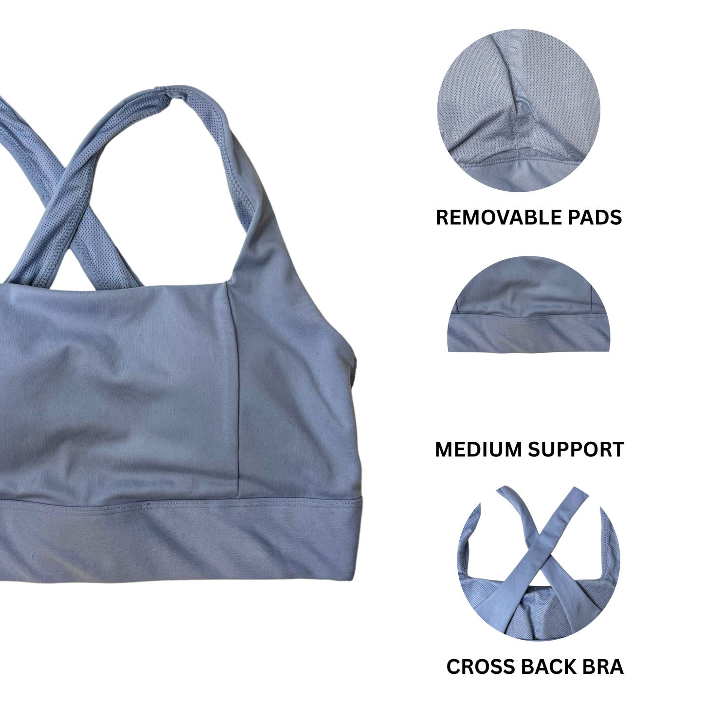 Women's Light Blue Square Neck Cross Back Bra - M