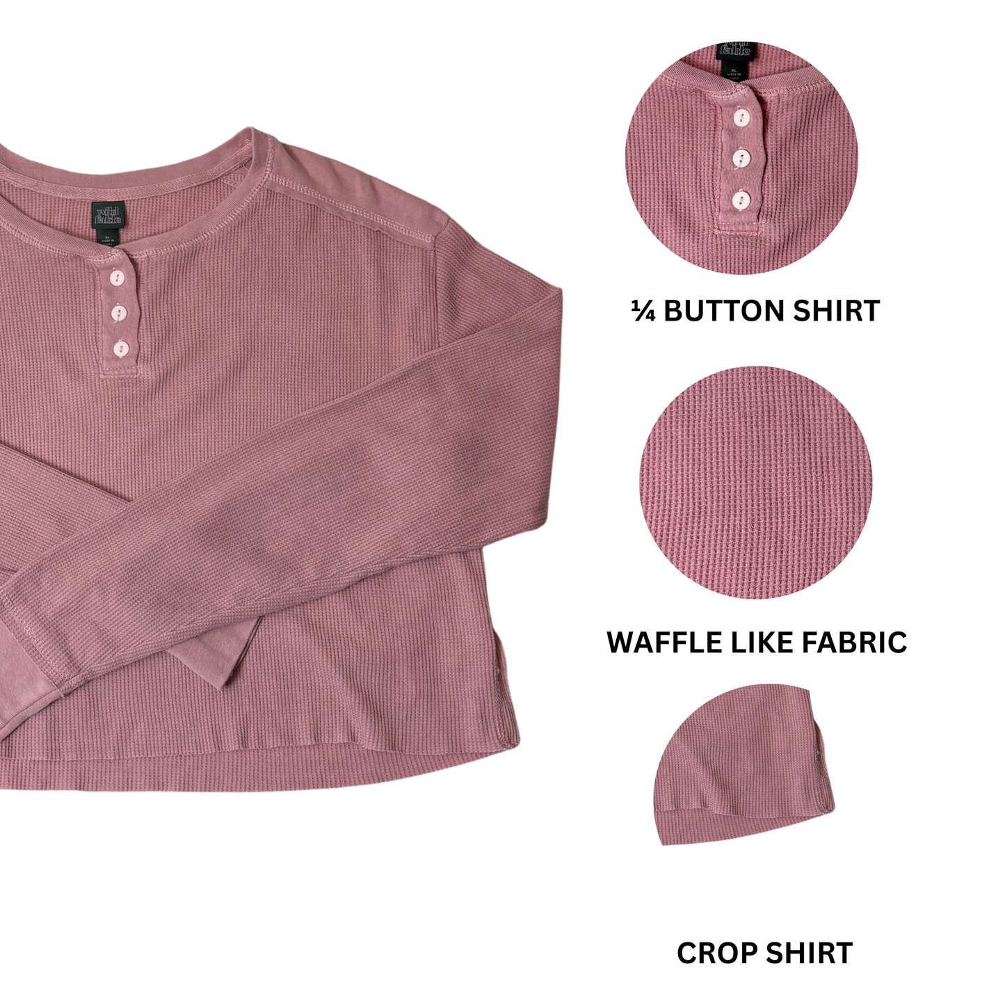 Women's Pink Cropped Long Sleeve Shirt - XL