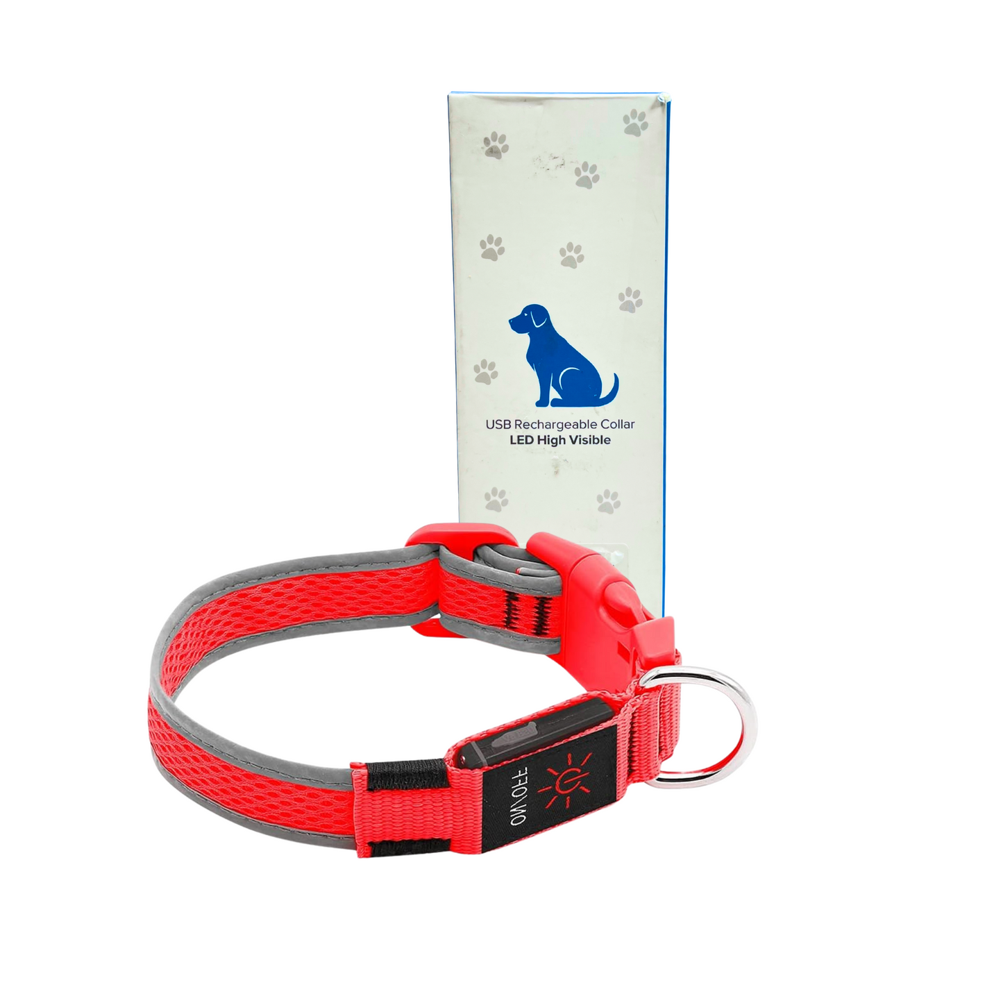 Rechargeable LED Dog Collar – High Visibility & Adjustable (Red, Medium, 1.0" Width, 13.0"-19.7" Neck)