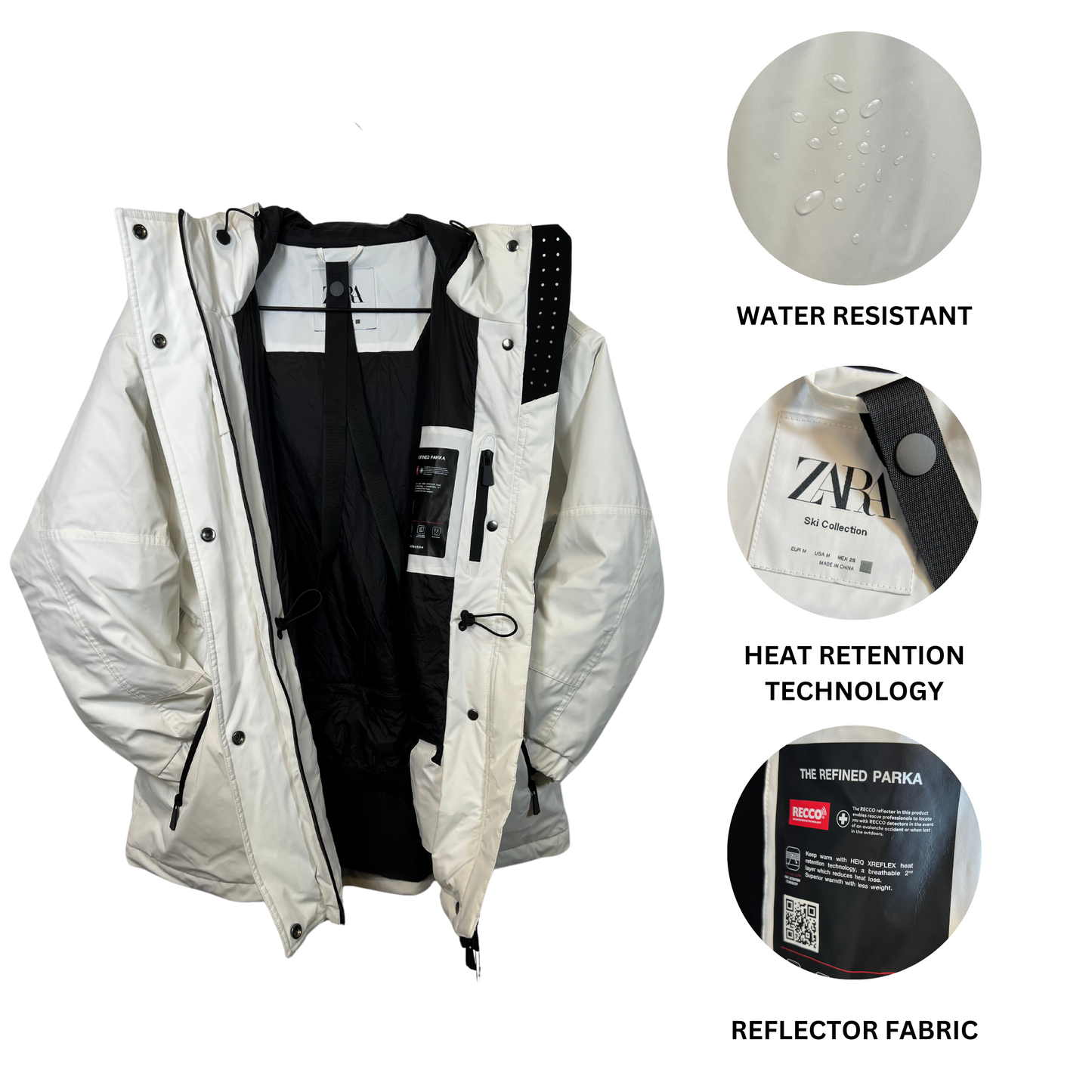 Rare Zara Ski Jacket - White, Size M, Rocco Edition