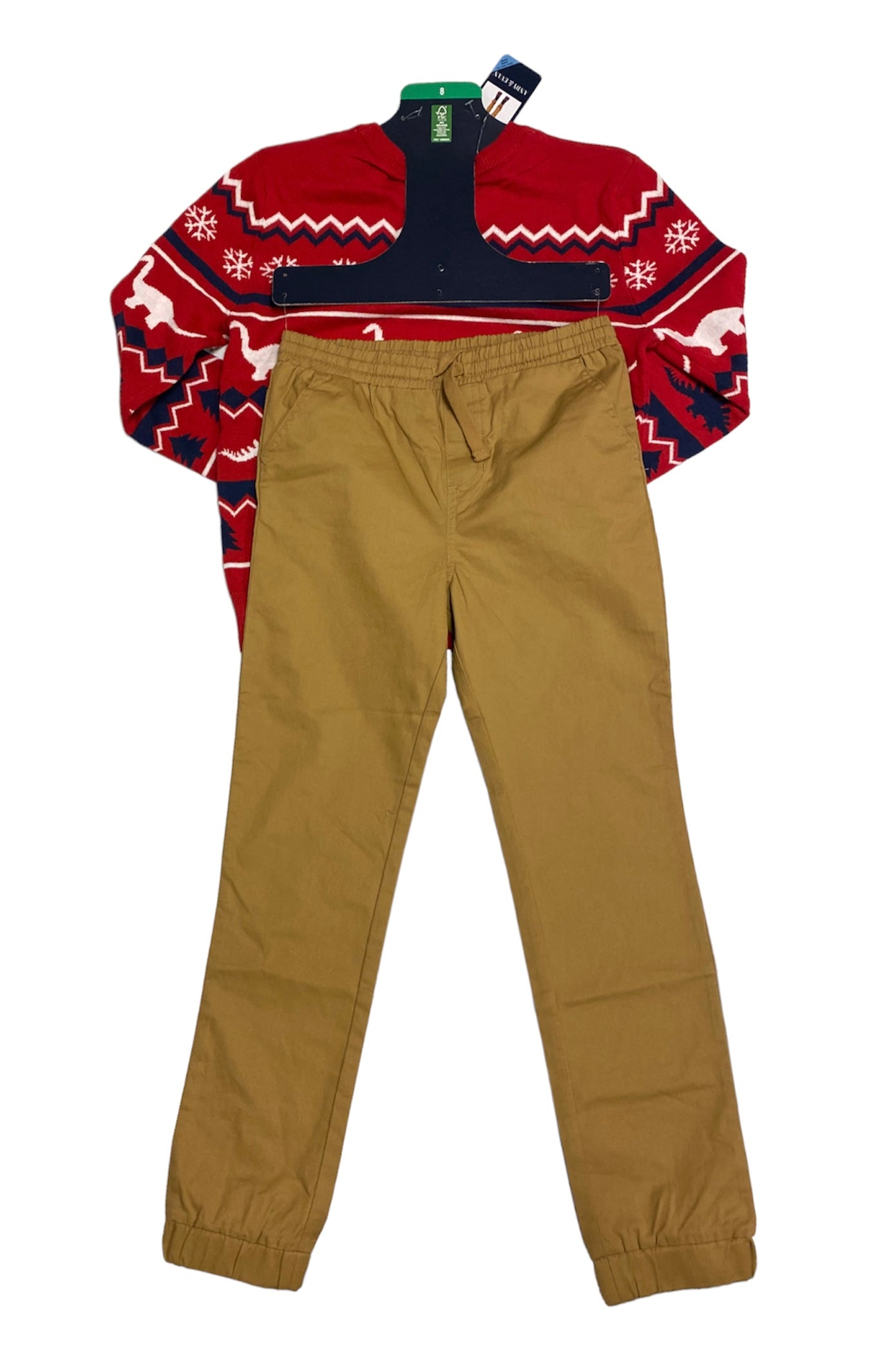 Boys Red and Brown 2-Piece Holiday Sweater Set - Size 8