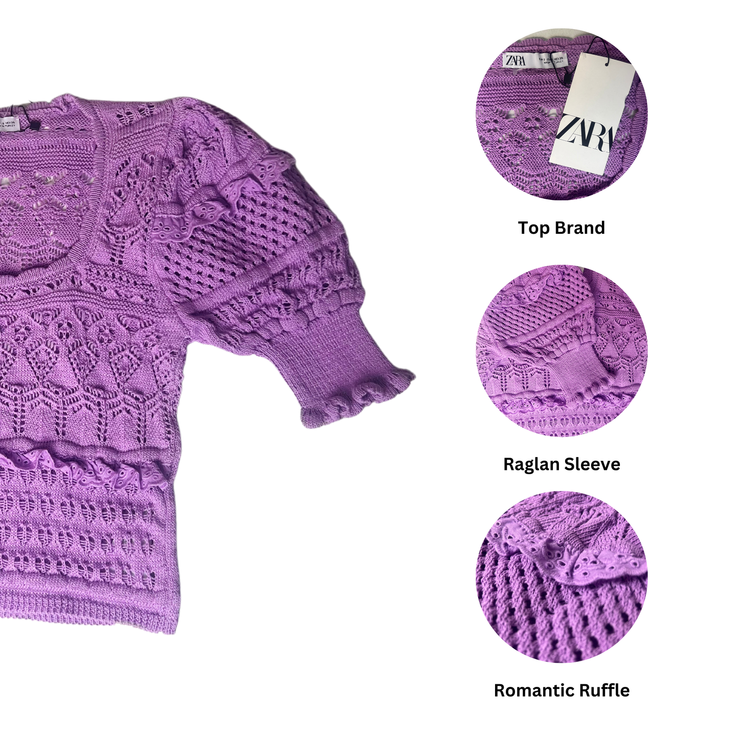 Zara top brand raglan sleeve romantic raffle perfect for a date