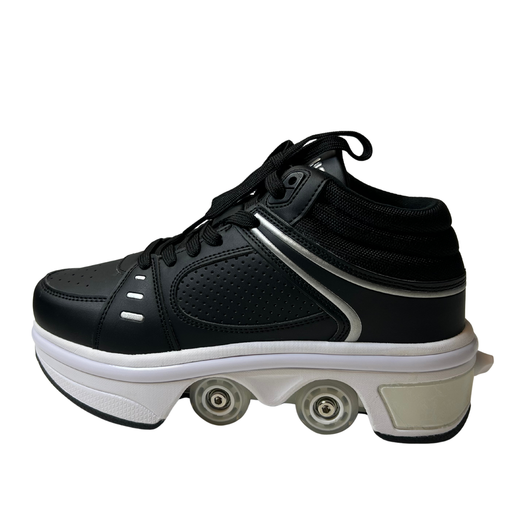 2-in-1 Retractable Wheel Roller Shoes – Unisex Walking & Skating Sneakers – Size EUR 39 (26 cm) – Black