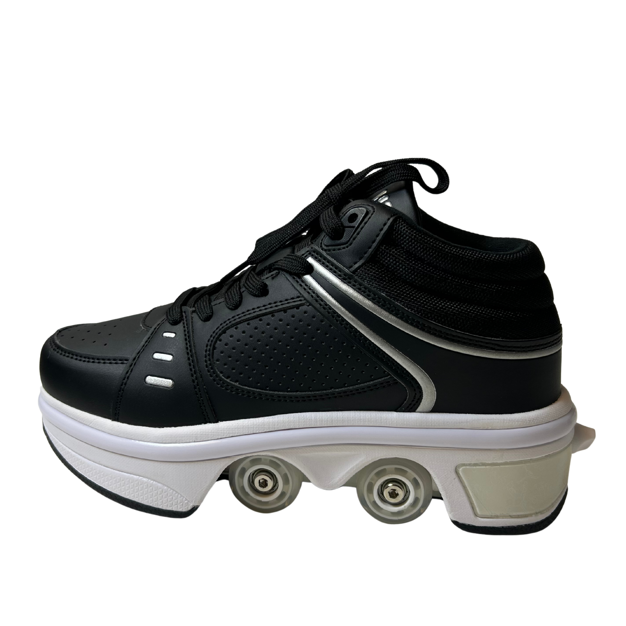 2-in-1 Retractable Wheel Roller Shoes – Unisex Walking & Skating Sneakers – Size EUR 39 (26 cm) – Black