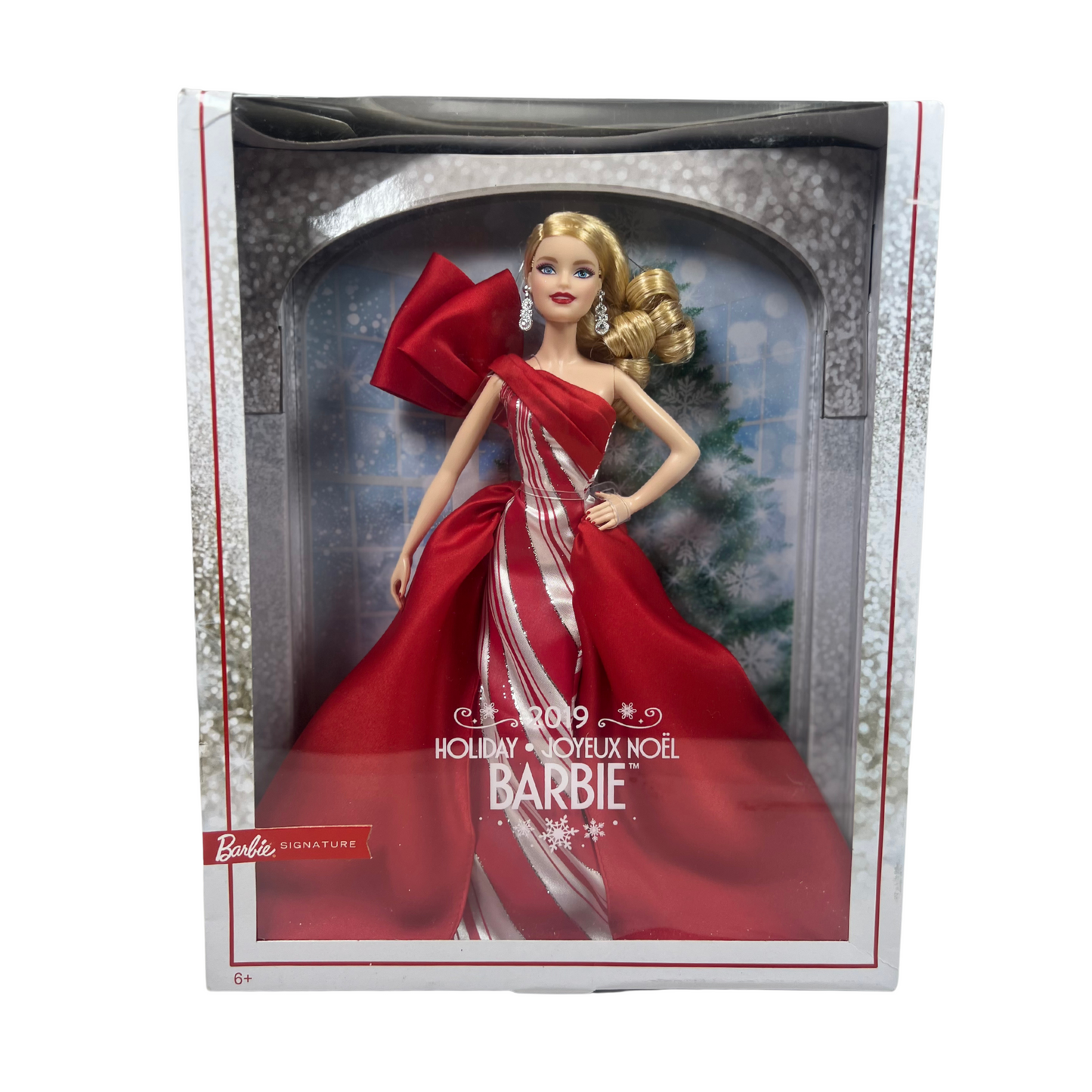 2019 Holiday Barbie Doll, 11.5-Inch, Blonde, Red & White Gown with Stand & Certificate of Authenticity