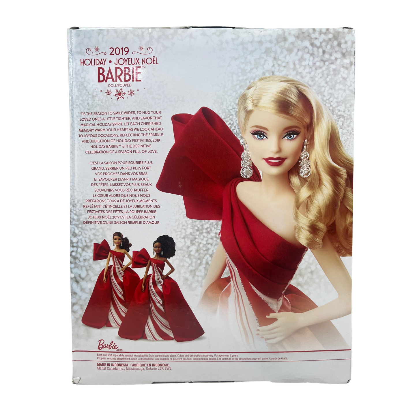 2019 Holiday Barbie Doll, 11.5-Inch, Blonde, Red & White Gown with Stand & Certificate of Authenticity