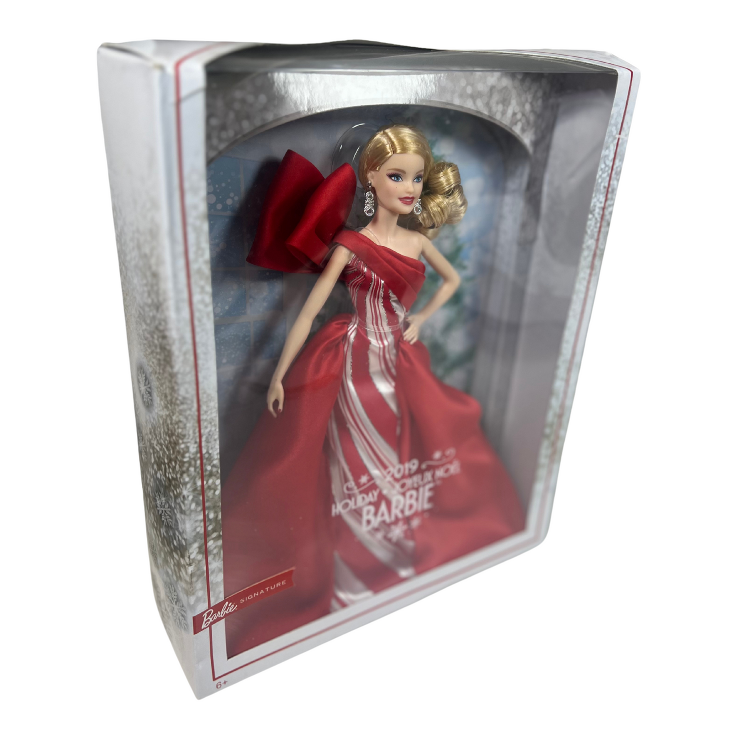 2019 Holiday Barbie Doll, 11.5-Inch, Blonde, Red & White Gown with Stand & Certificate of Authenticity