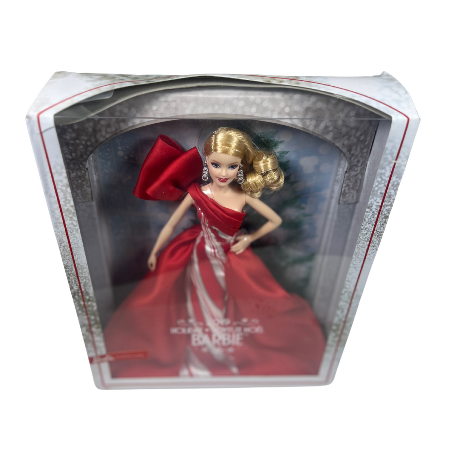 2019 Holiday Barbie Doll, 11.5-Inch, Blonde, Red & White Gown with Stand & Certificate of Authenticity