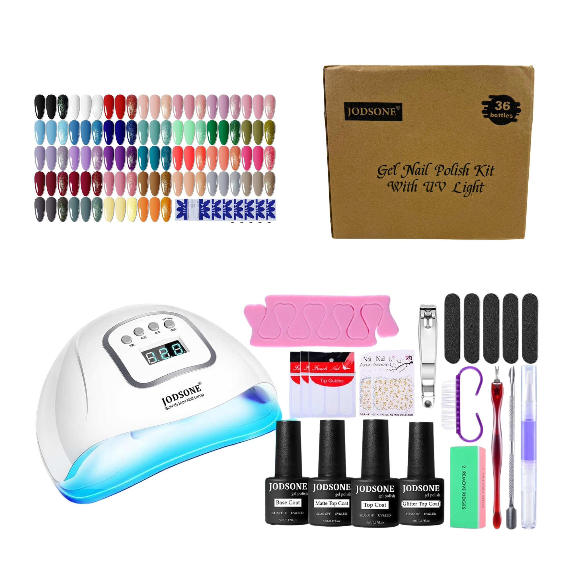 36 PCS Gel Nail Polish Kit with UV Lamp – 32 Colors Gel Polish Set with Base Coat, Top Coats & Manicure Tools