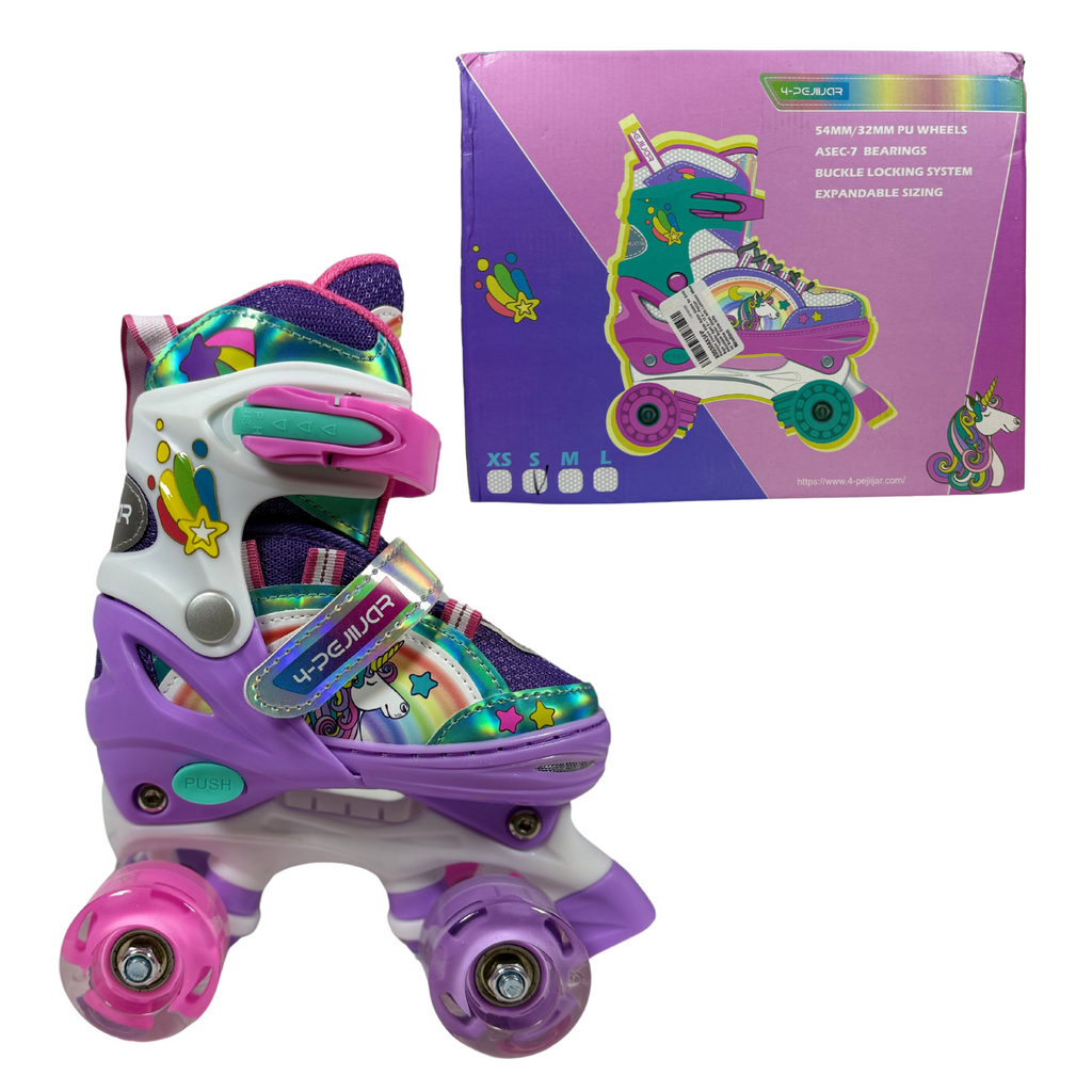 4-Pejiijar Rainbow Unicorn Kids Roller Skates – Adjustable, Luminous Wheels S (Ages 5-8)