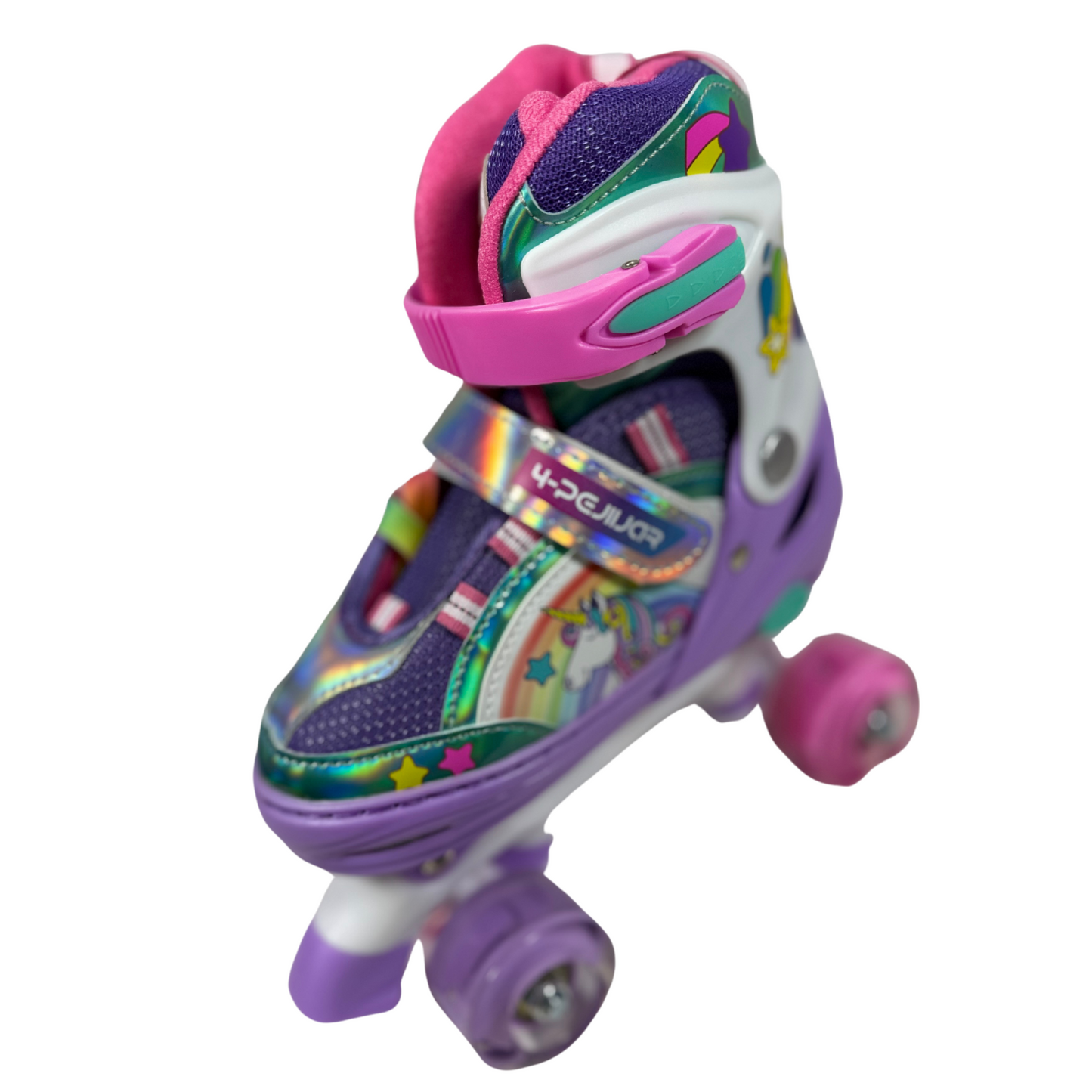 Rainbow Unicorn Kids Roller Skates, Adjustable Light-Up Skates for Girls Ages M (6–12)