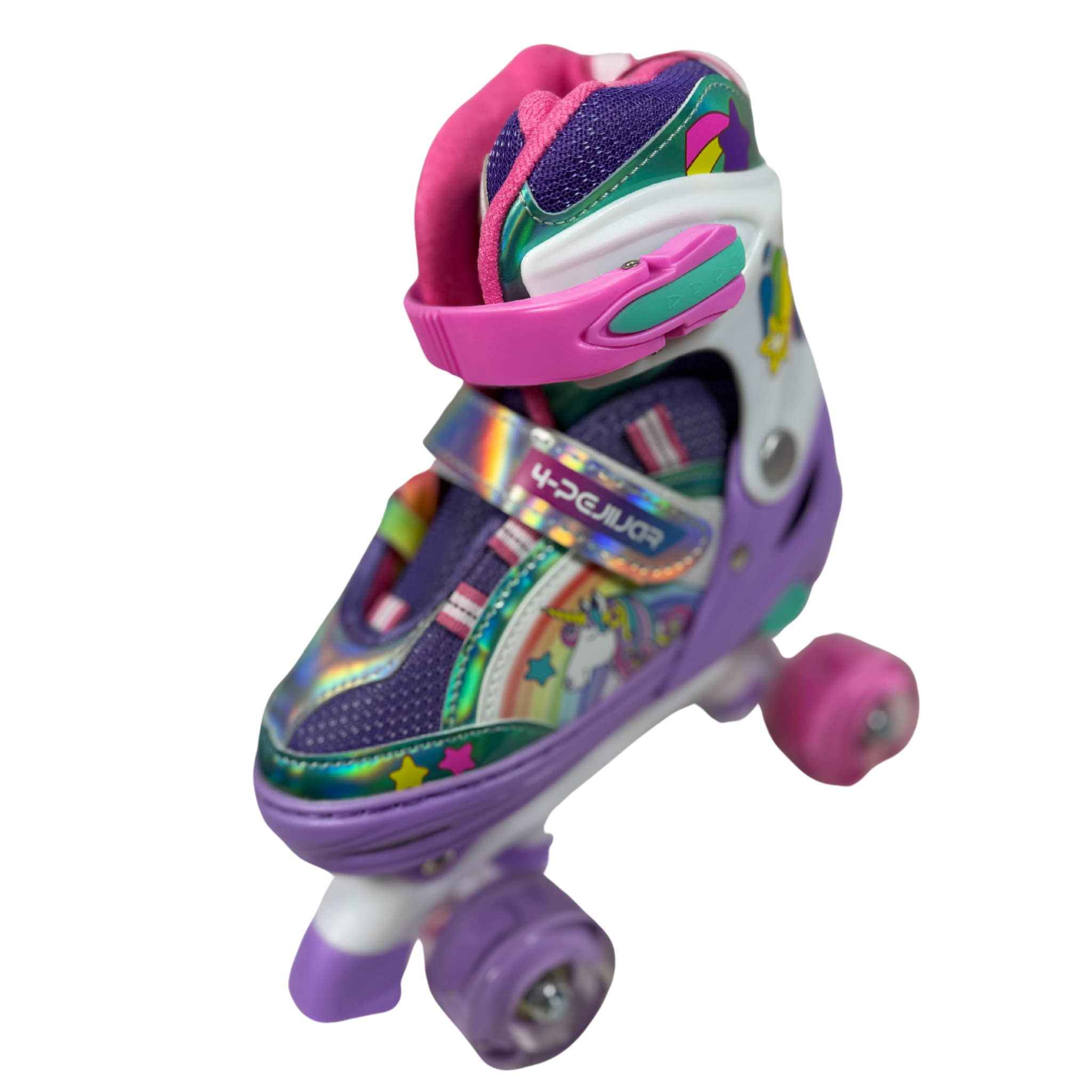 Rainbow Unicorn Kids Roller Skates, Adjustable Light-Up Skates for Girls Ages M (6–12)