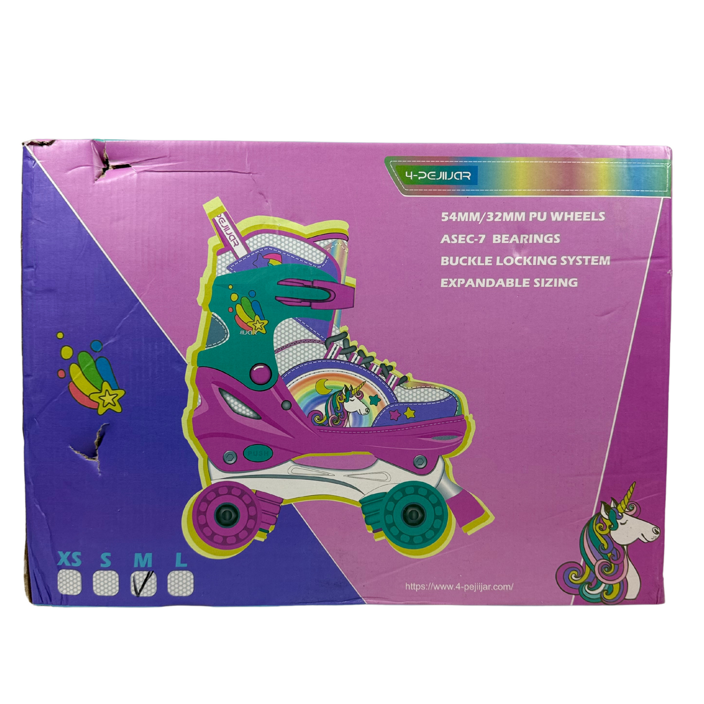 Rainbow Unicorn Kids Roller Skates, Adjustable Light-Up Skates for Girls Ages M (6–12)