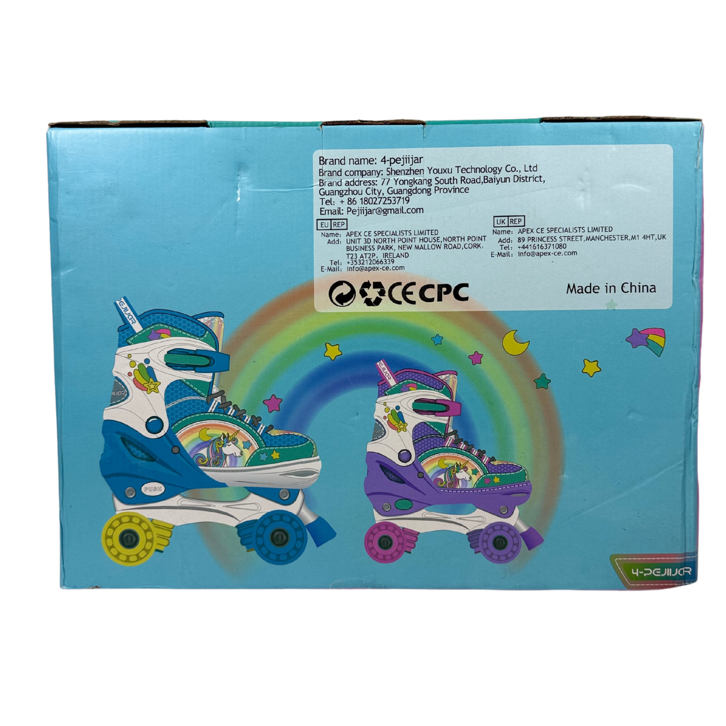 Rainbow Unicorn Kids Roller Skates, Adjustable Light-Up Skates for Girls Ages M (6–12)