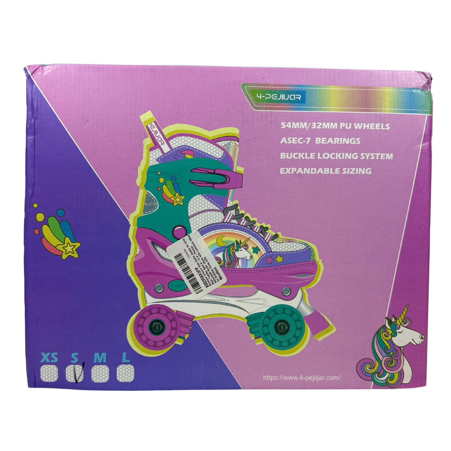 4-Pejiijar Rainbow Unicorn Kids Roller Skates – Adjustable, Luminous Wheels S (Ages 5-8)