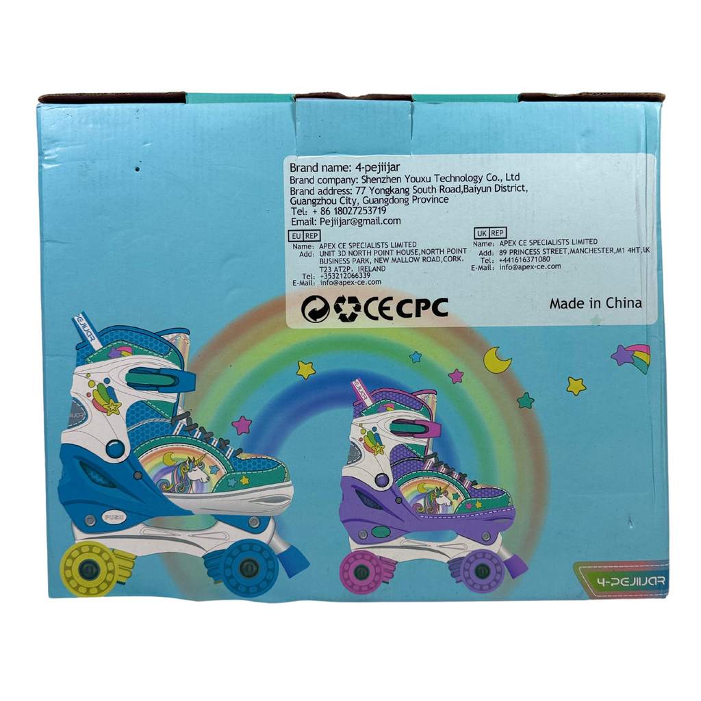 4-Pejiijar Rainbow Unicorn Kids Roller Skates – Adjustable, Luminous Wheels S (Ages 5-8)