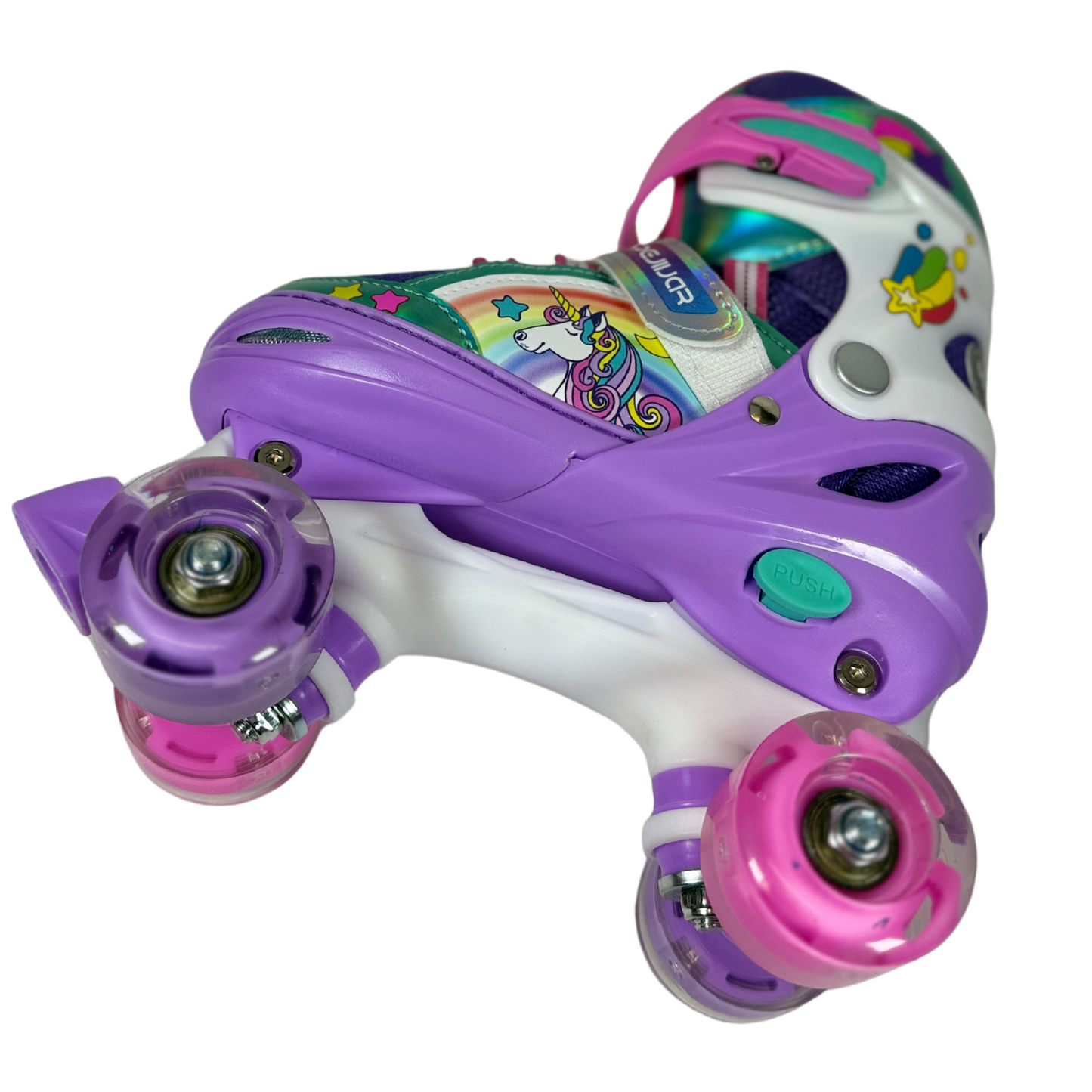 Rainbow Unicorn Kids Roller Skates, Adjustable Light-Up Skates for Girls Ages M (6–12)