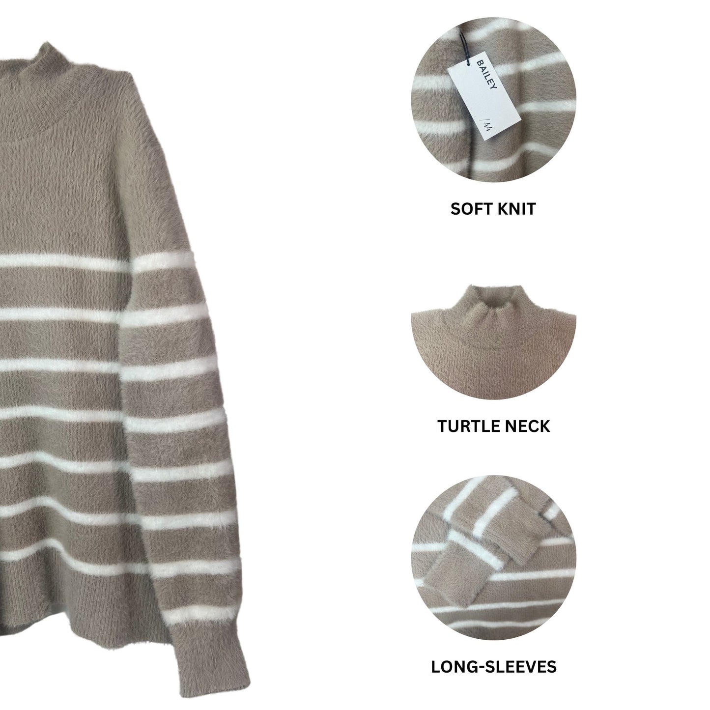 Cozy Taupe & White Striped Sweater XS – Soft & Stylish