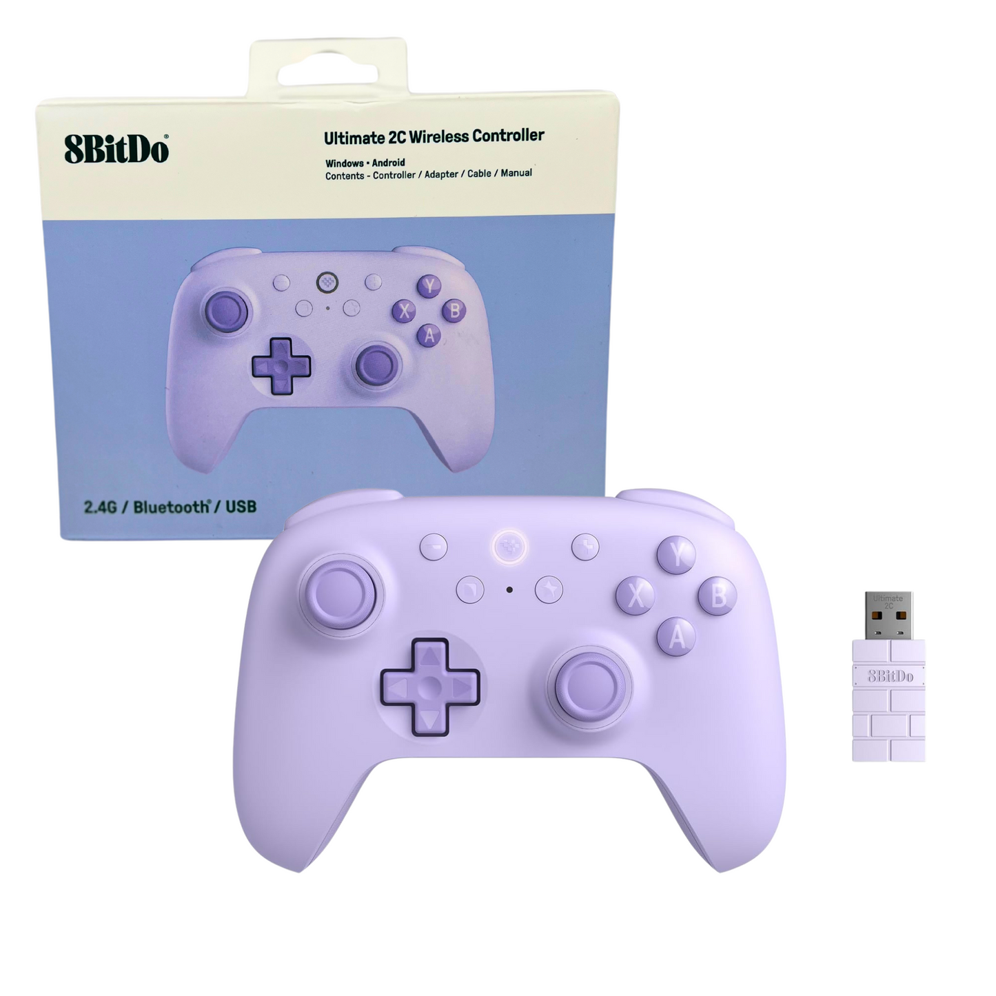 Ultimate 2C Wireless Controller for PC & Android - Hall Effect Joysticks, Turbo Function, Purple