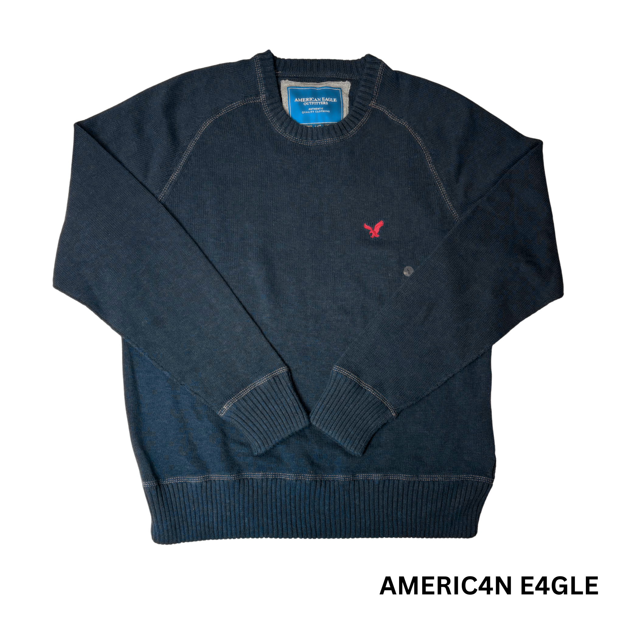 AE Men's Navy Long Sleeve Crew Neck Sweater  - L