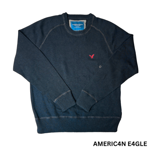 AE Men's Navy Long Sleeve Crew Neck Sweater  - L