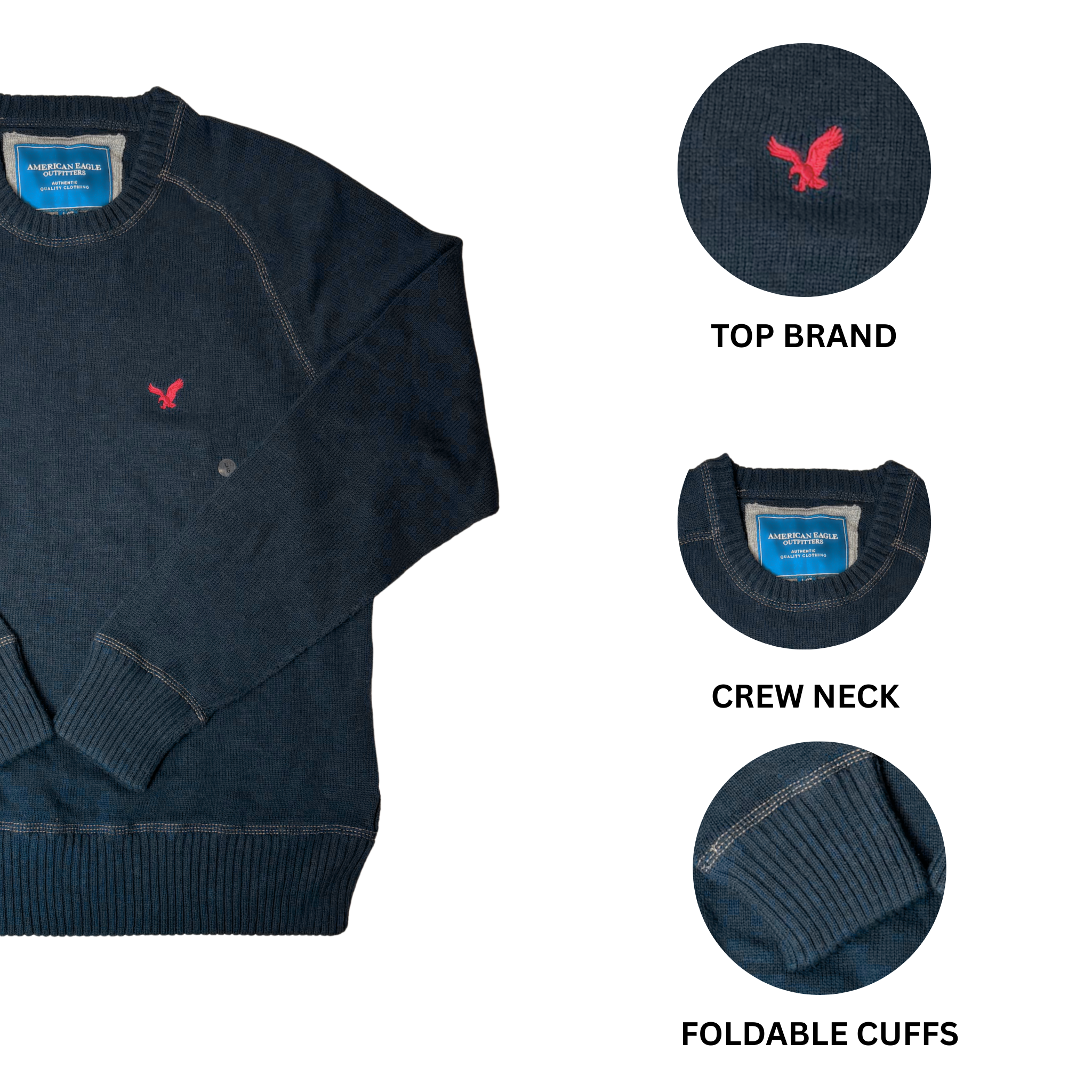 AE Men's Navy Long Sleeve Crew Neck Sweater  - L