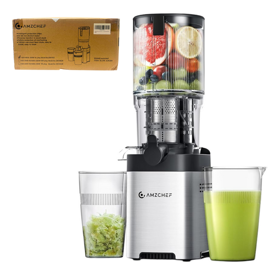 AMZCHEF Cold Press Juicer – Wide Chute, Stainless Steel, Slow Masticating, Easy Clean