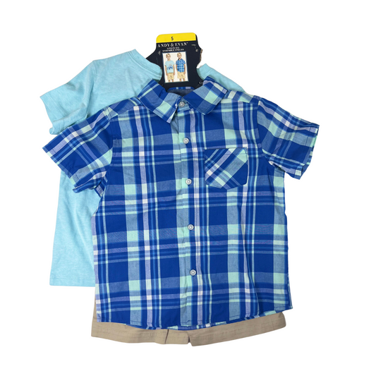 Kids’ 3-Piece Set – Button-Down Shirt, Tee & Cargo Shorts