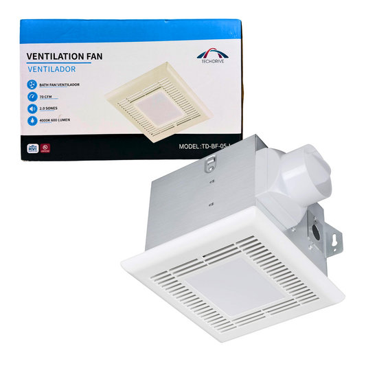 70 CFM Bathroom Exhaust Fan w/ LED Light 4000K Quiet Ceiling Vent 2.0 Sone