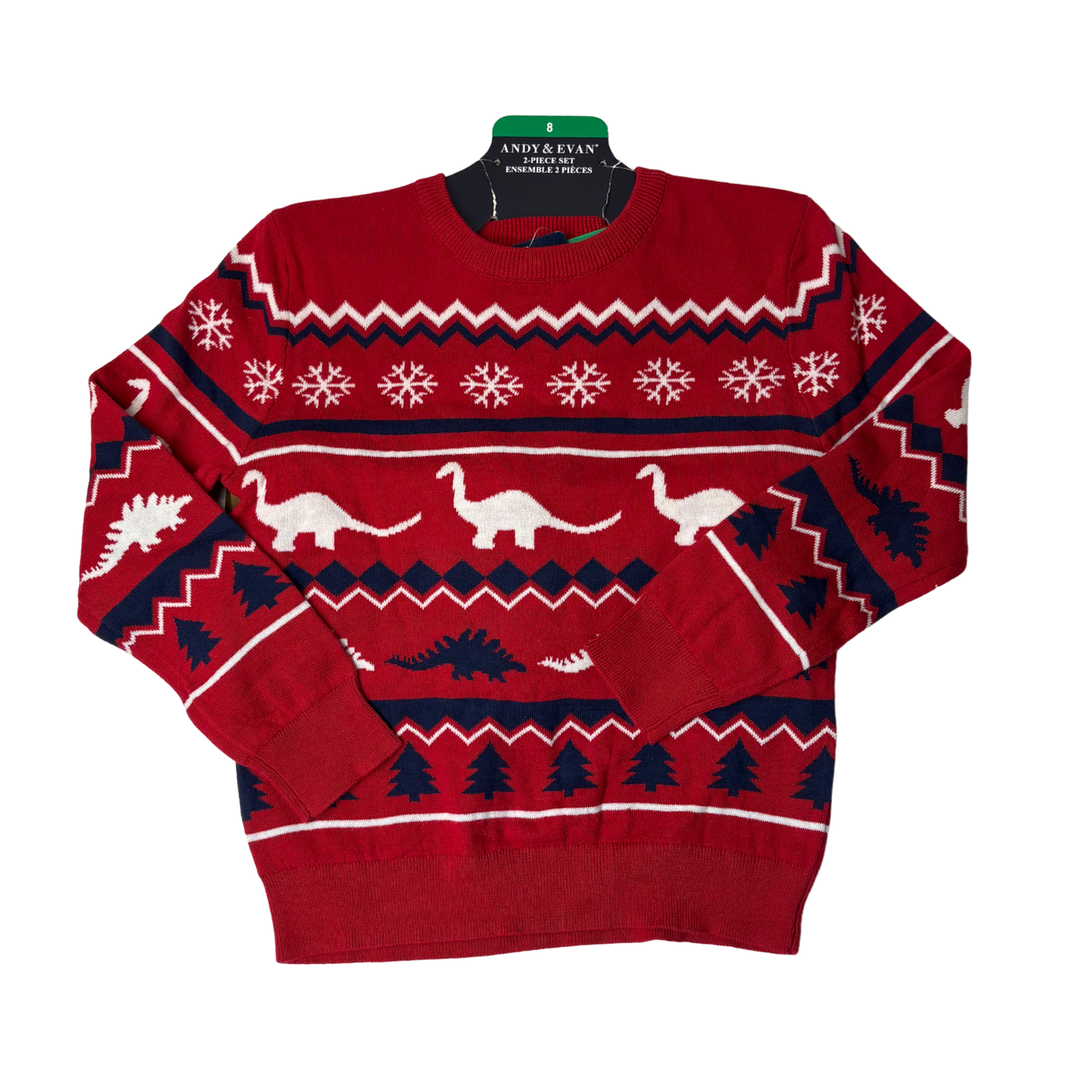 Boys Red and Brown 2-Piece Holiday Sweater Set - Size 8
