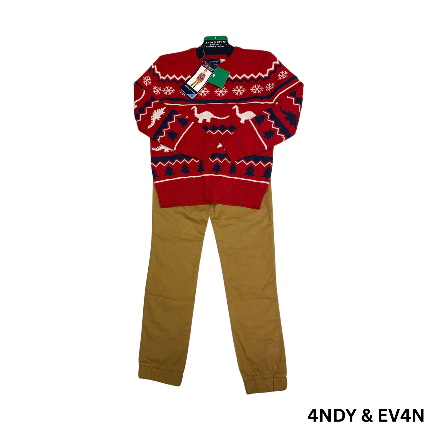 Boys Red and Brown 2-Piece Holiday Sweater Set - Size 8