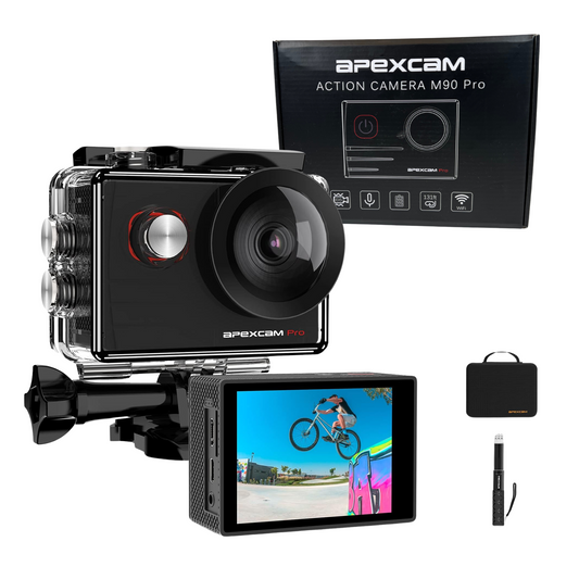 Apexcam Pro 4K EIS 20MP WiFi Action Camera – 170° Wide-Angle, Waterproof, Remote Control, Accessories