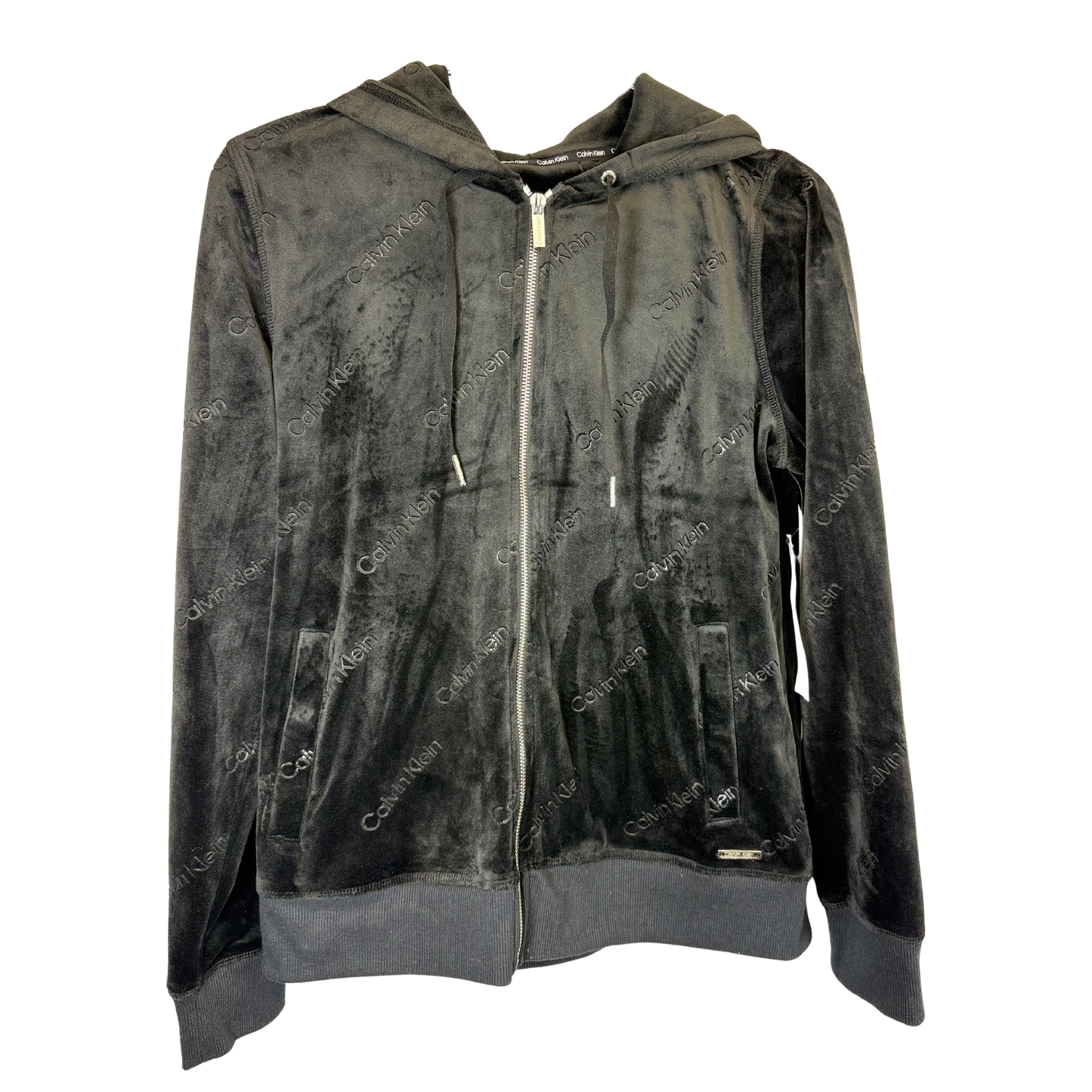 Women's Zip-Up Hoodie Size M with Embossed Logo & Pockets – Stretchy Polyester Blend