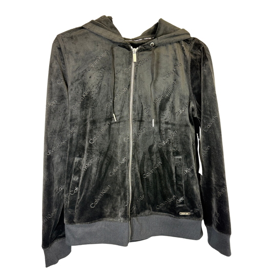 Women's Zip-Up Hoodie Size M with Embossed Logo & Pockets – Stretchy Polyester Blend