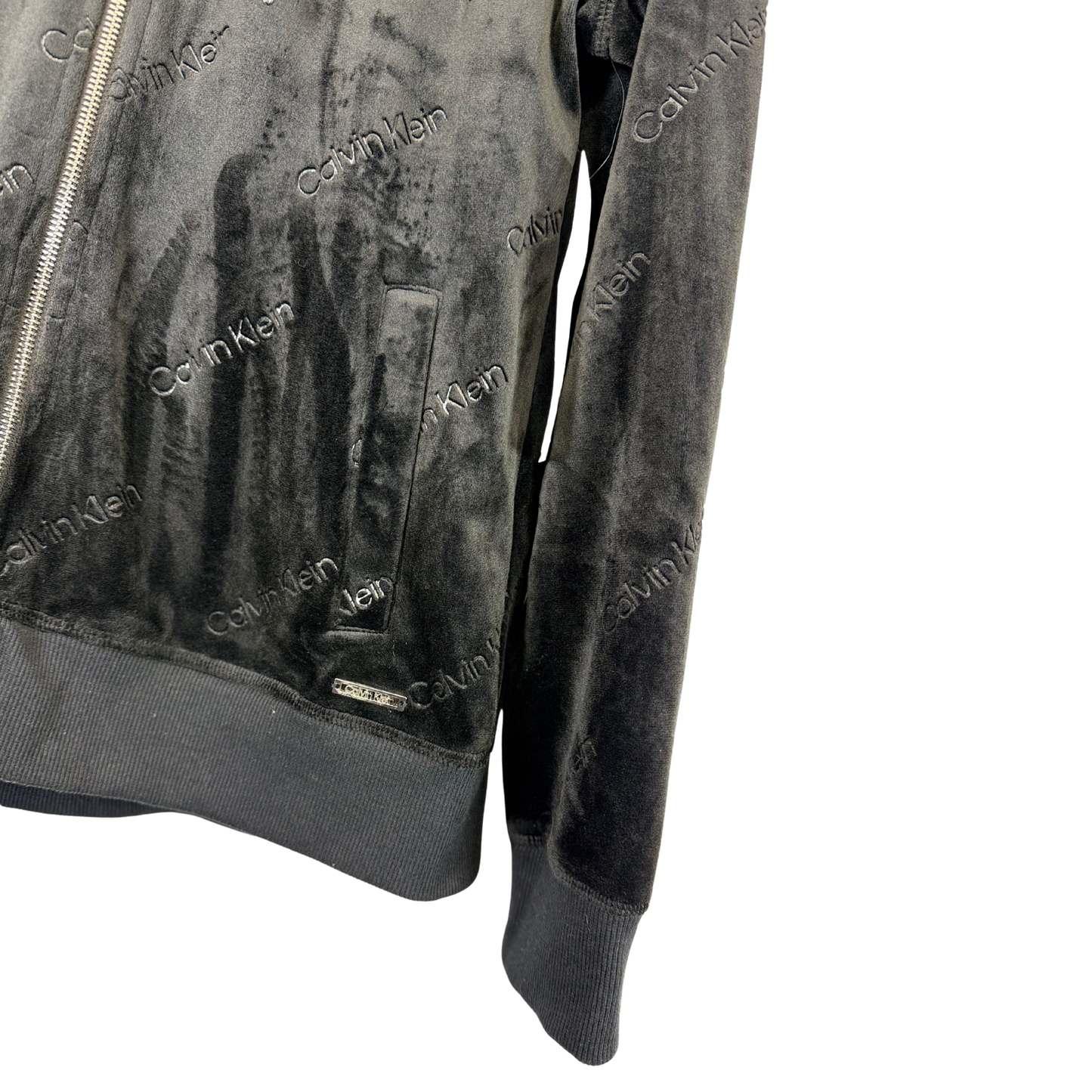 Women's Zip-Up Hoodie Size M with Embossed Logo & Pockets – Stretchy Polyester Blend