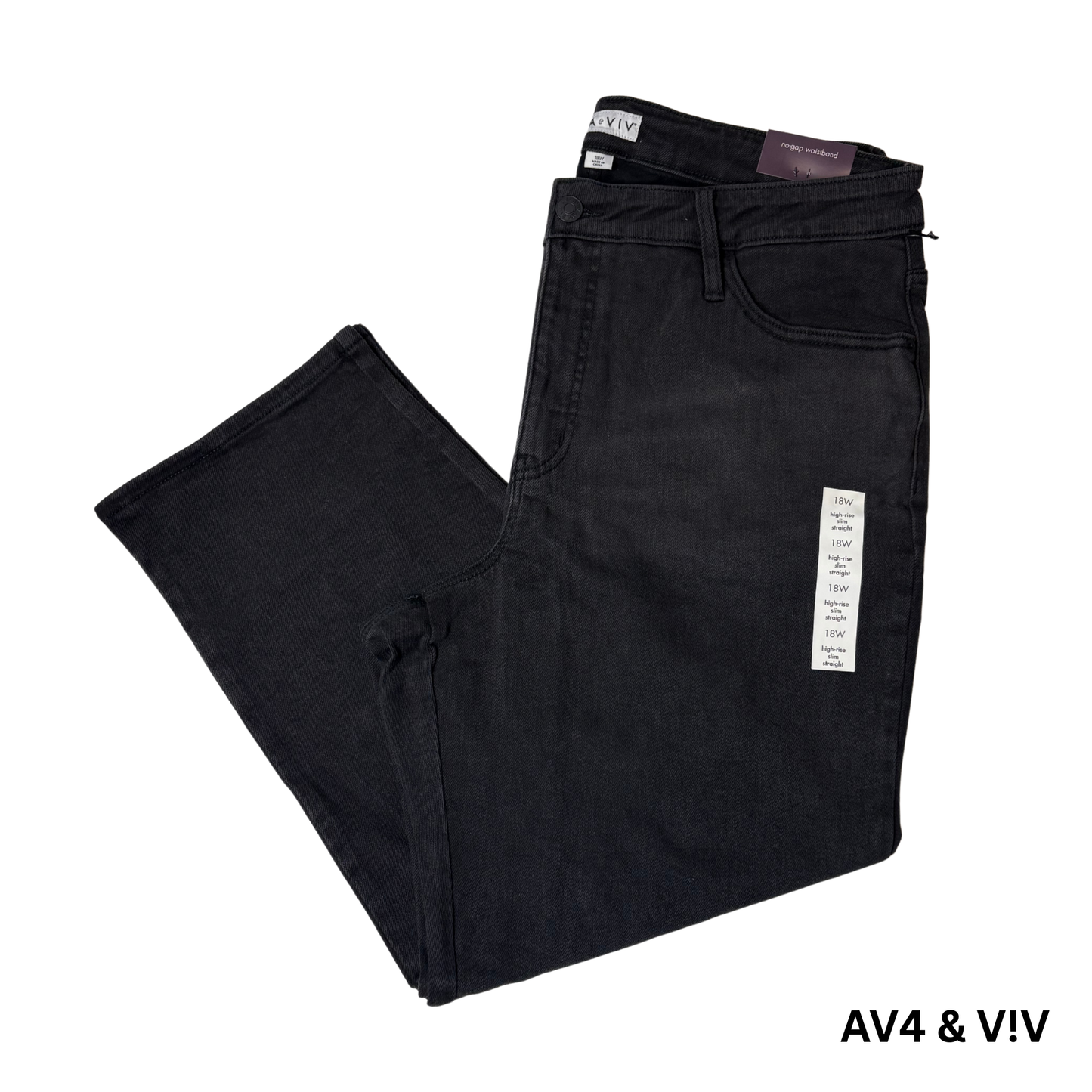 Women's Black Wash High-Rise Slim Straight - 18W