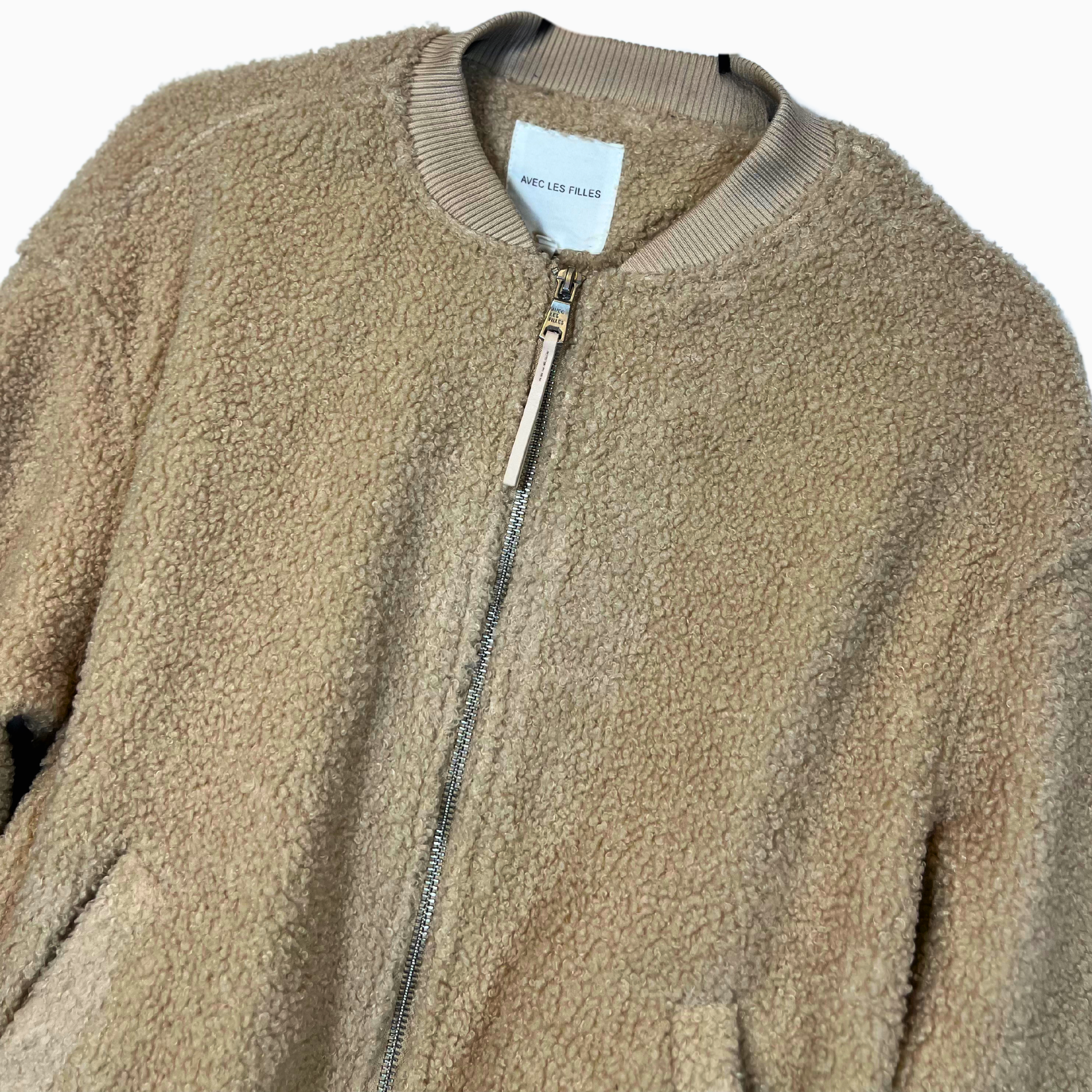 Avec Les Filles Faux Fur Sherpa Fleece Bomber Jacket, Beige, Size Small