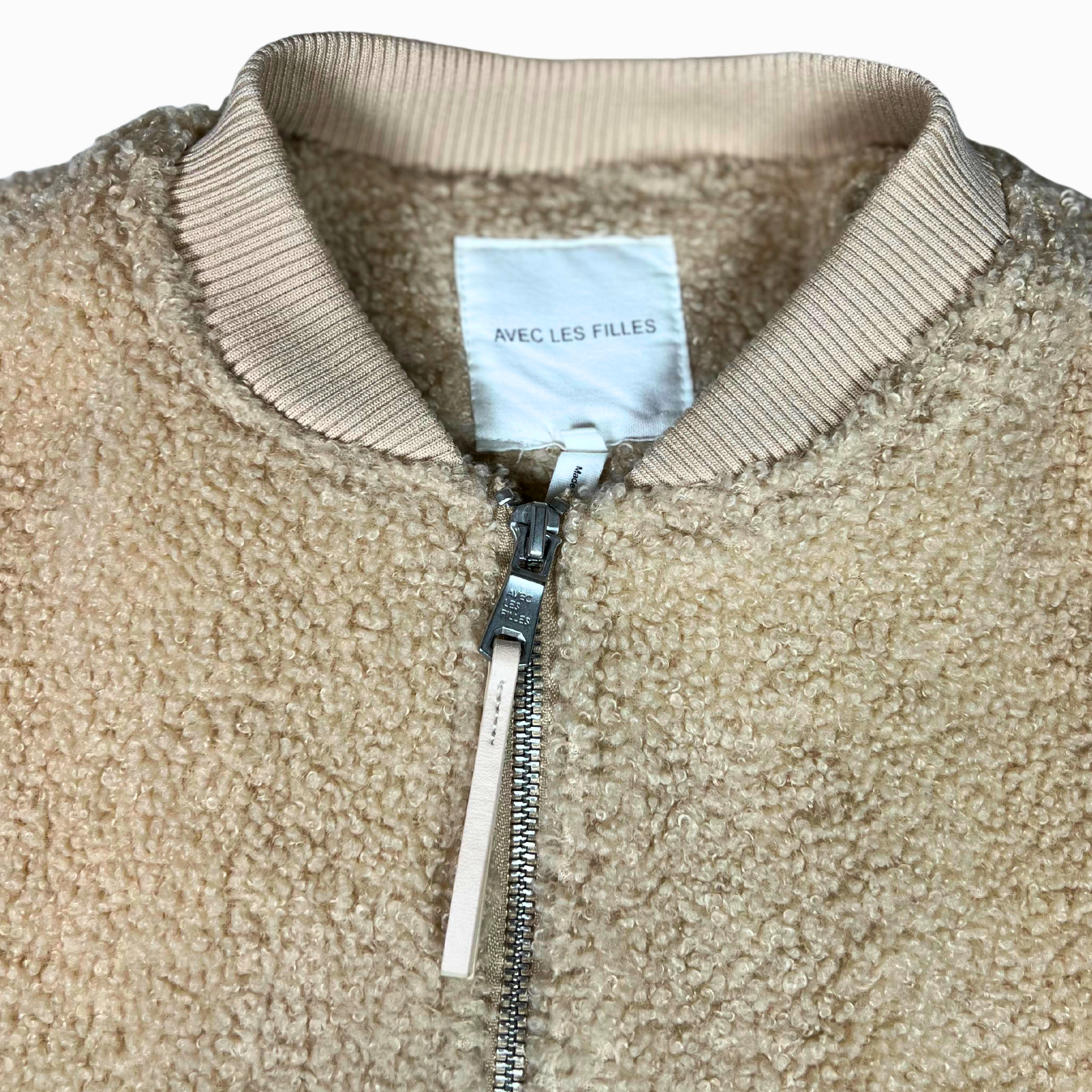 Avec Les Filles Faux Fur Sherpa Fleece Bomber Jacket, Beige, Size Small