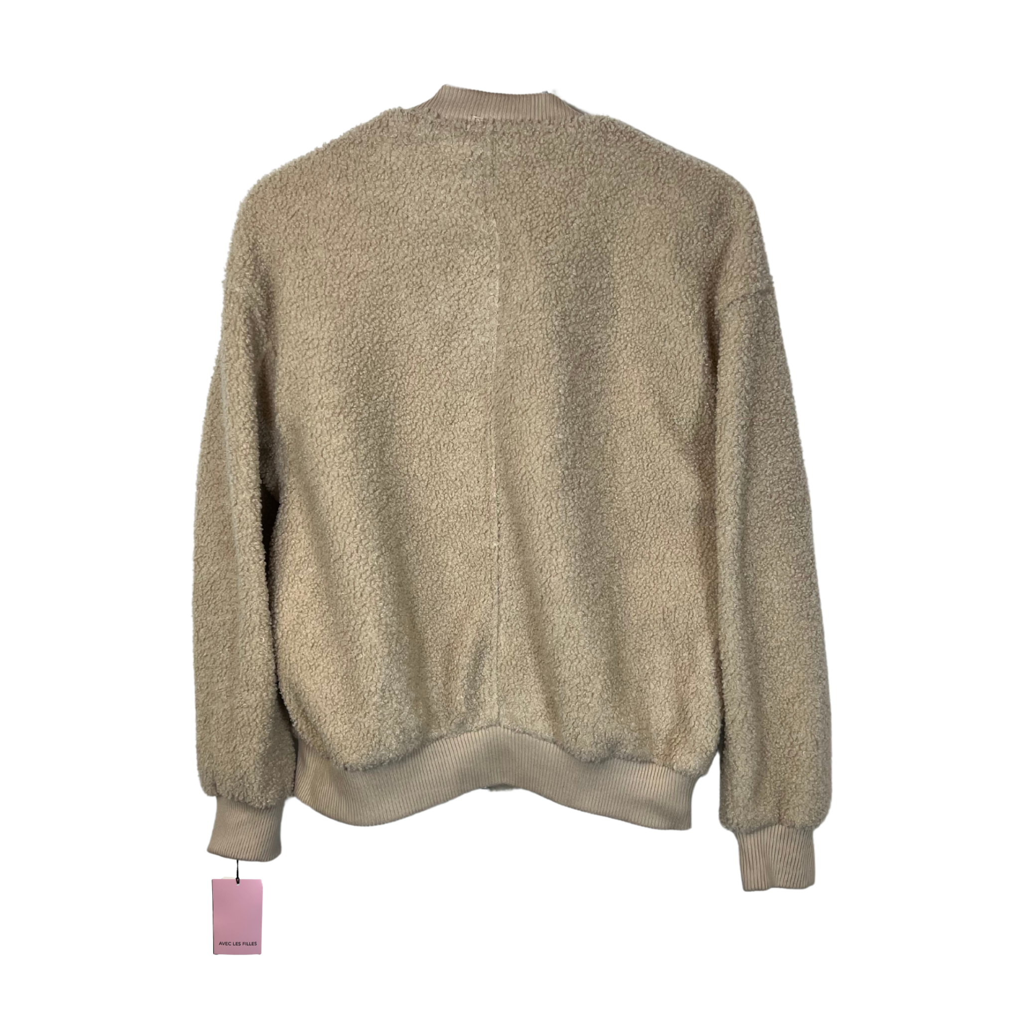 Avec Les Filles Faux Fur Sherpa Fleece Bomber Jacket, Beige, Size Small